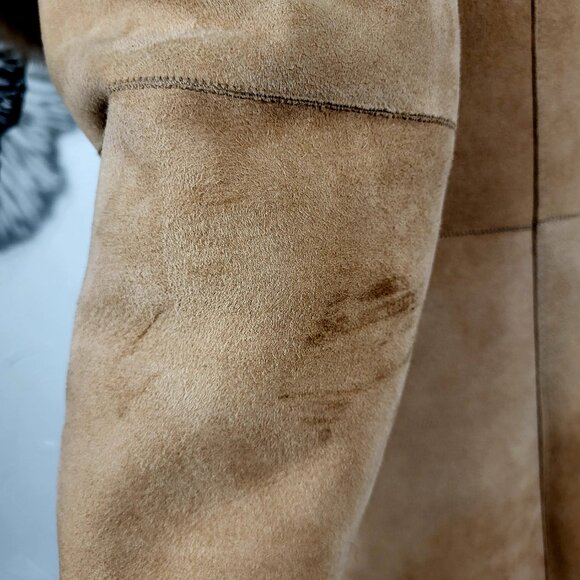 LUOLAIMA~S/M~BROWN GENUINE SHEARLING REAL FOX FUR SUEDE LEATHER COAT JACKET - Picture 14 of 16
